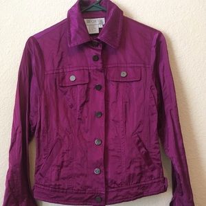 Denim jacket style, satin-y coat